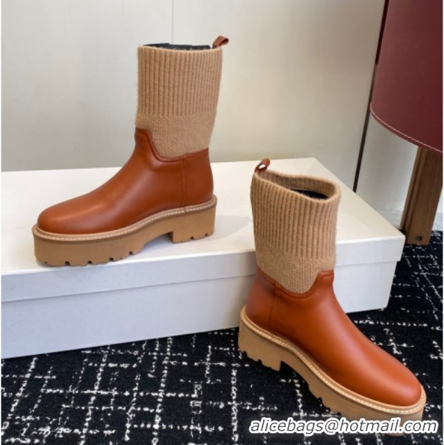 Luxury Celine Calfskin Leather and Knit Ankle Boots 4.5cm Brown CE082605 1209069 2026