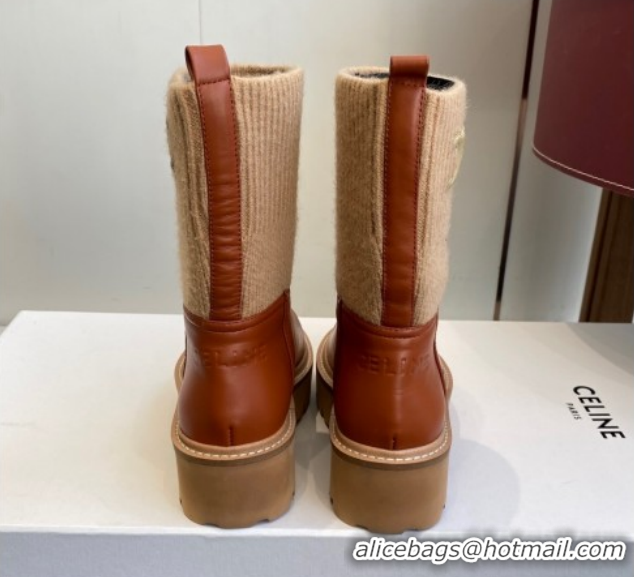 Luxury Celine Calfskin Leather and Knit Ankle Boots 4.5cm Brown CE082605 1209069 2026