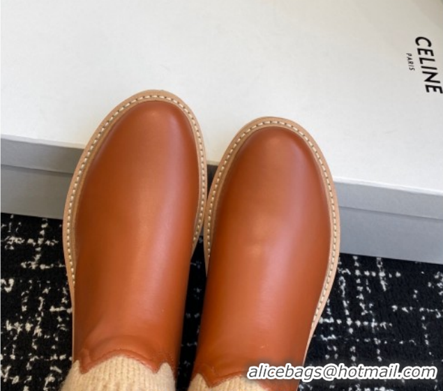 Luxury Celine Calfskin Leather and Knit Ankle Boots 4.5cm Brown CE082605 1209069 2026