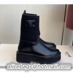Best Product Celine Calfskin Leather and Knit Ankle Boots 4.5cm Black CE082605 1209070 2026