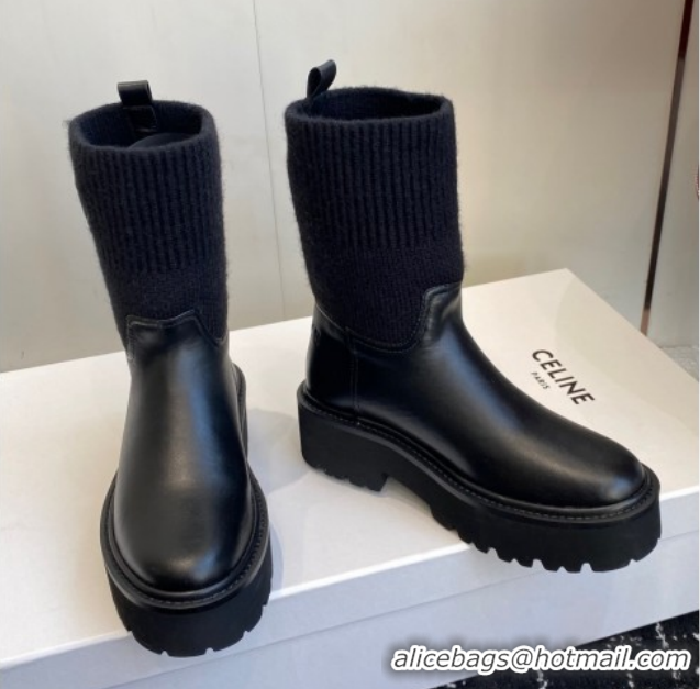 Best Product Celine Calfskin Leather and Knit Ankle Boots 4.5cm Black CE082605 1209070 2026