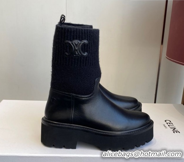 Best Product Celine Calfskin Leather and Knit Ankle Boots 4.5cm Black CE082605 1209070 2026