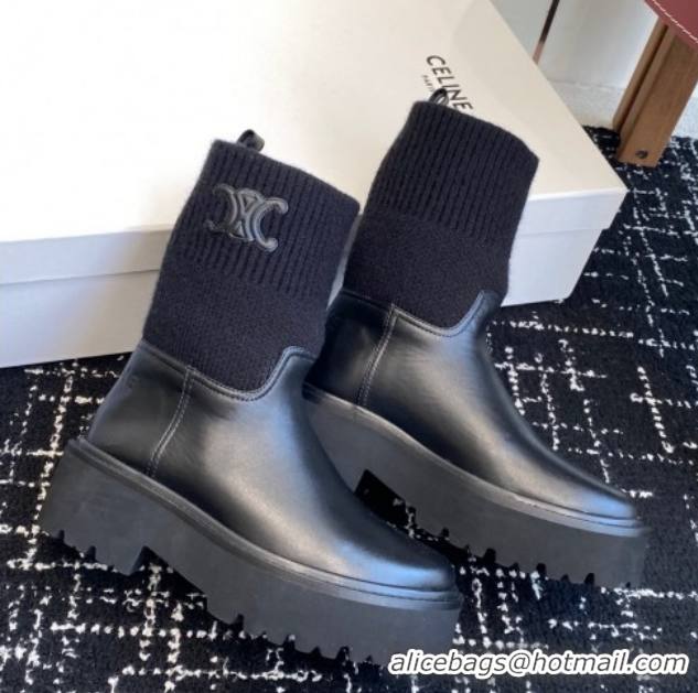 Best Product Celine Calfskin Leather and Knit Ankle Boots 4.5cm Black CE082605 1209070 2026