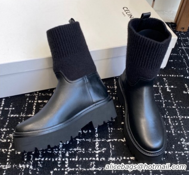 Best Product Celine Calfskin Leather and Knit Ankle Boots 4.5cm Black CE082605 1209070 2026