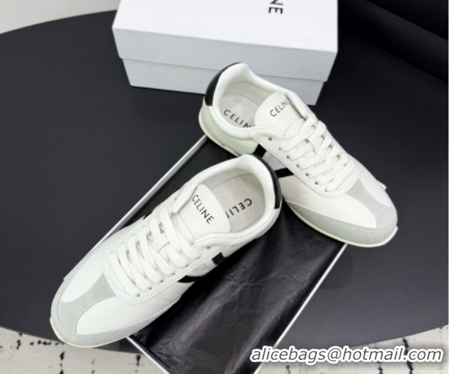 Best Price Celine Jogger Low Laced-up Sneakers in Calfskin Leather and Suede White/Black 1209071 2026
