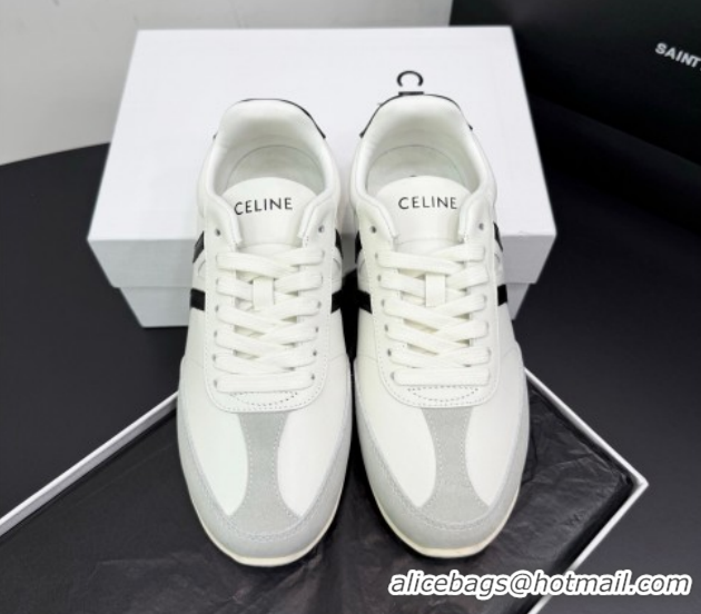 Best Price Celine Jogger Low Laced-up Sneakers in Calfskin Leather and Suede White/Black 1209071 2026