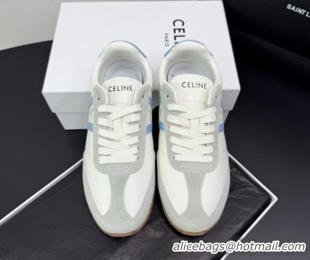 Low Cost Celine Jogger Low Laced-up Sneakers in Calfskin Leather and Suede White/Blue 1209073 2026