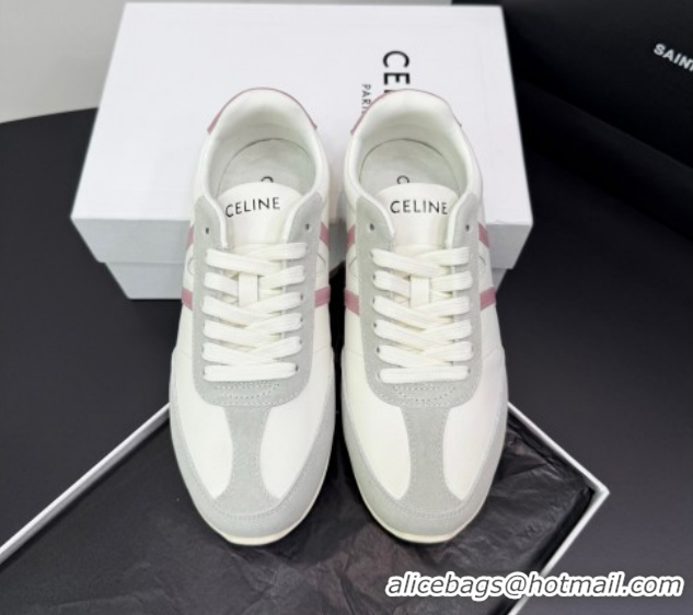 Popular Style Celine Jogger Low Laced-up Sneakers in Calfskin Leather and Suede White/Pink 1209074 2026