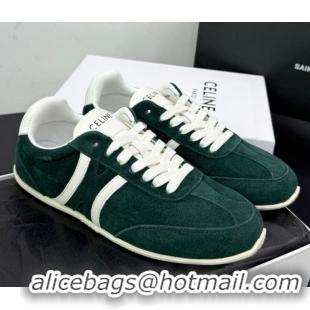 Luxurious Celine Jogger Low Laced-up Sneakers in Suede Green 1209076 2026