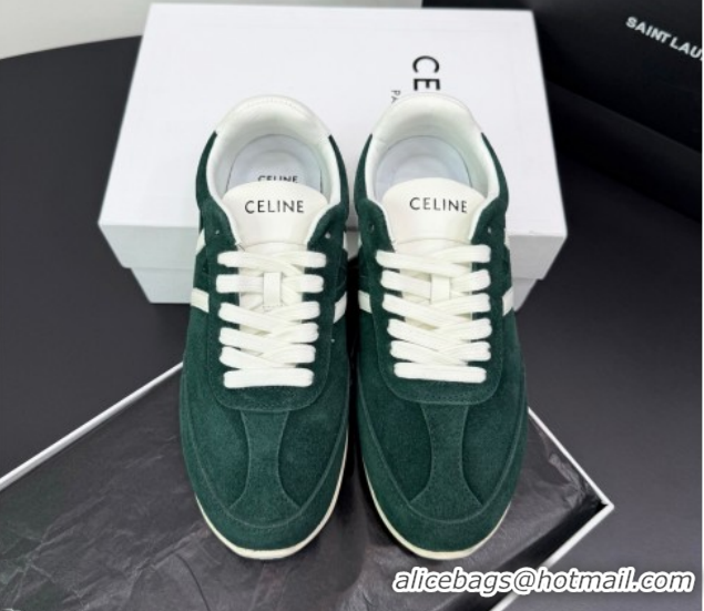 Luxurious Celine Jogger Low Laced-up Sneakers in Suede Green 1209076 2026