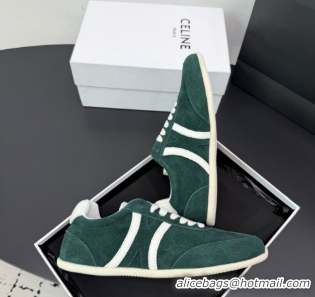 Luxurious Celine Jogger Low Laced-up Sneakers in Suede Green 1209076 2026