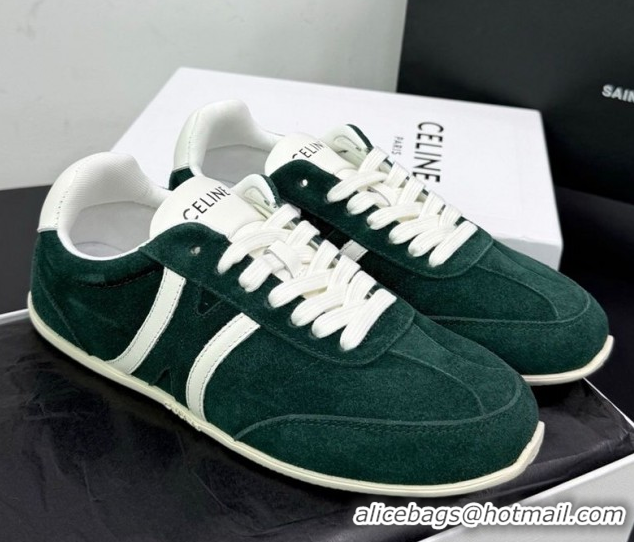 Luxurious Celine Jogger Low Laced-up Sneakers in Suede Green 1209076 2026