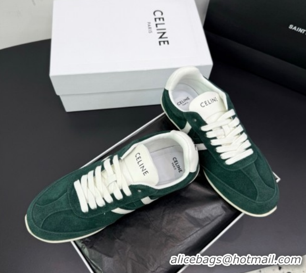 Luxurious Celine Jogger Low Laced-up Sneakers in Suede Green 1209076 2026