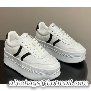 Duplicate Celine Block Platform Sneakers 5cm with Back Triomphe and Wedge Outsole in Calfskin Leather White/Black 120907
