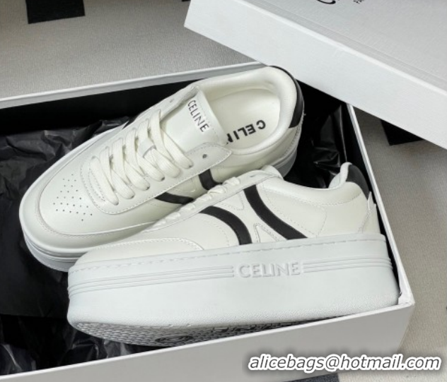 Duplicate Celine Block Platform Sneakers 5cm with Back Triomphe and Wedge Outsole in Calfskin Leather White/Black 120907
