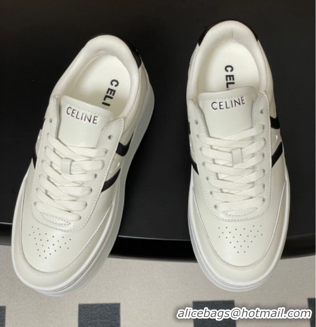 Duplicate Celine Block Platform Sneakers 5cm with Back Triomphe and Wedge Outsole in Calfskin Leather White/Black 120907