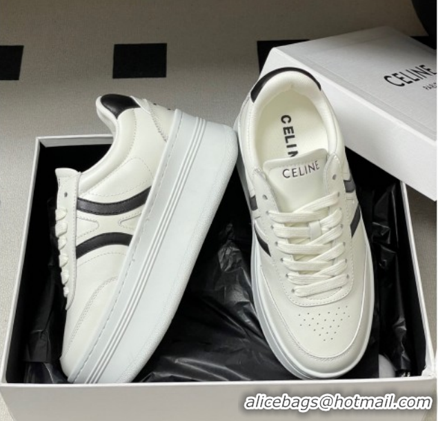 Duplicate Celine Block Platform Sneakers 5cm with Back Triomphe and Wedge Outsole in Calfskin Leather White/Black 120907