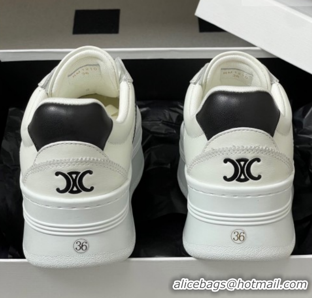 Duplicate Celine Block Platform Sneakers 5cm with Back Triomphe and Wedge Outsole in Calfskin Leather White/Black 120907