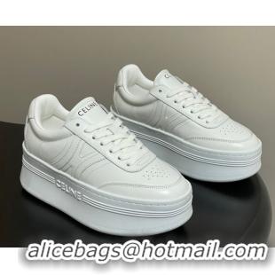 Buy Luxury Celine Block Platform Sneakers 5cm with Back Triomphe and Wedge Outsole in Calfskin Leather White 1209079 202