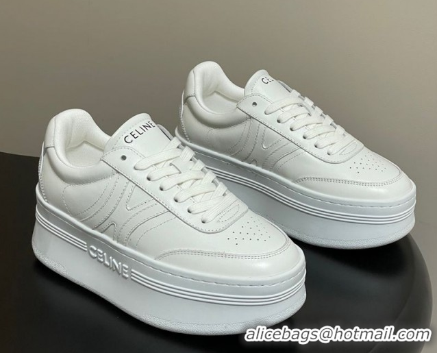 Buy Luxury Celine Block Platform Sneakers 5cm with Back Triomphe and Wedge Outsole in Calfskin Leather White 1209079 202