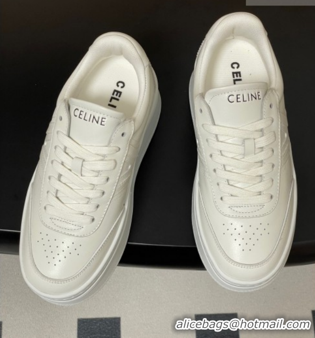 Buy Luxury Celine Block Platform Sneakers 5cm with Back Triomphe and Wedge Outsole in Calfskin Leather White 1209079 202