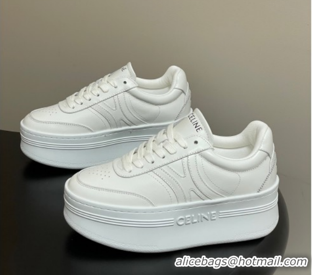 Buy Luxury Celine Block Platform Sneakers 5cm with Back Triomphe and Wedge Outsole in Calfskin Leather White 1209079 202