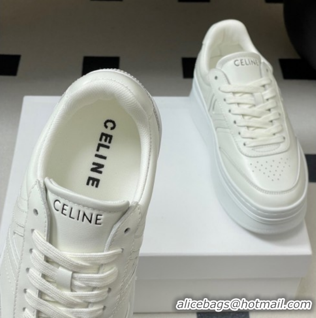 Buy Luxury Celine Block Platform Sneakers 5cm with Back Triomphe and Wedge Outsole in Calfskin Leather White 1209079 202