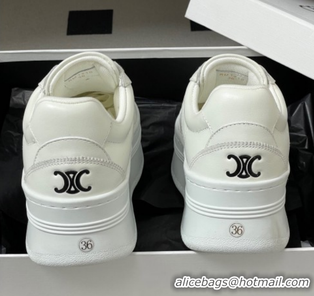 Buy Luxury Celine Block Platform Sneakers 5cm with Back Triomphe and Wedge Outsole in Calfskin Leather White 1209079 202
