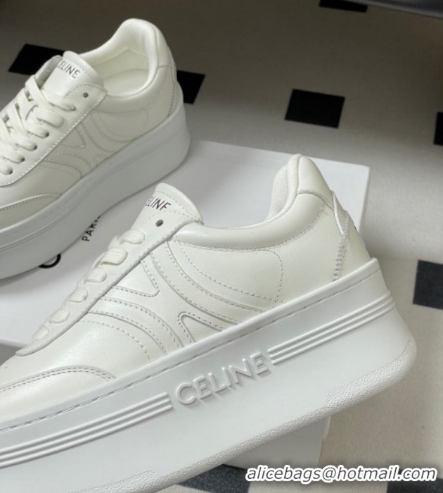 Buy Luxury Celine Block Platform Sneakers 5cm with Back Triomphe and Wedge Outsole in Calfskin Leather White 1209079 202