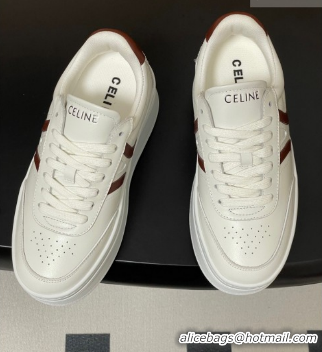 Trendy Design Celine Block Platform Sneakers 5cm with Back Triomphe and Wedge Outsole in Calfskin Leather White/Brown 12