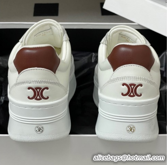 Trendy Design Celine Block Platform Sneakers 5cm with Back Triomphe and Wedge Outsole in Calfskin Leather White/Brown 12