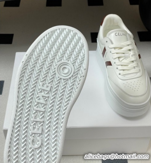 Trendy Design Celine Block Platform Sneakers 5cm with Back Triomphe and Wedge Outsole in Calfskin Leather White/Brown 12