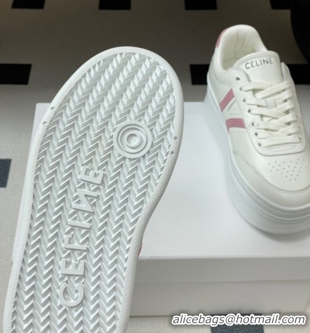 Shop Cheap Celine Block Platform Sneakers 5cm with Back Triomphe and Wedge Outsole in Calfskin Leather White/Pink 120908