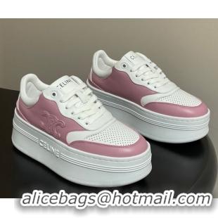 Sumptuous Celine Block Platform Sneakers 5cm with Triomphe in Calfskin Leather White/Pink 1209083 2026