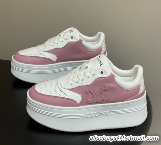 Sumptuous Celine Block Platform Sneakers 5cm with Triomphe in Calfskin Leather White/Pink 1209083 2026