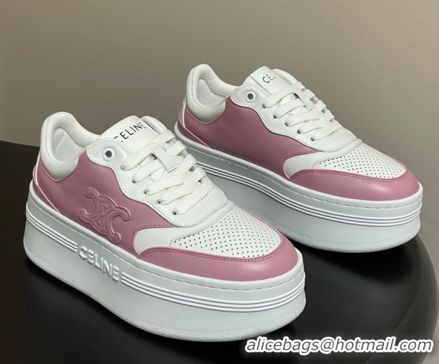 Sumptuous Celine Block Platform Sneakers 5cm with Triomphe in Calfskin Leather White/Pink 1209083 2026