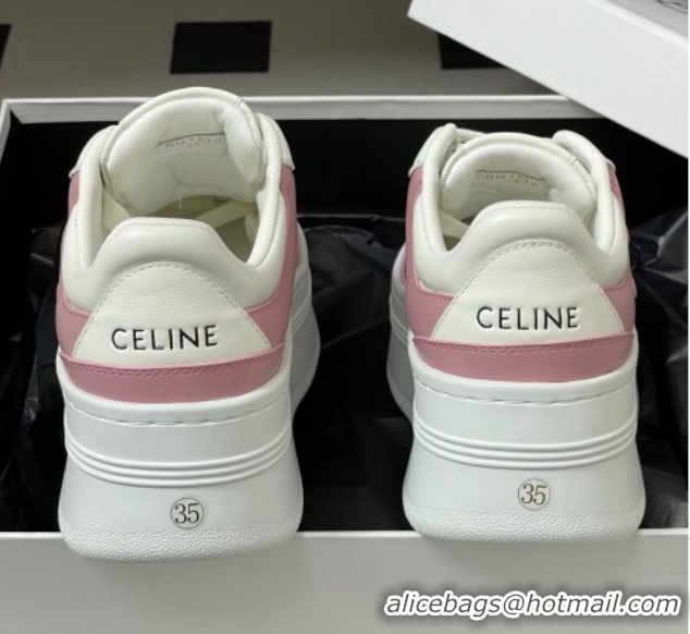 Sumptuous Celine Block Platform Sneakers 5cm with Triomphe in Calfskin Leather White/Pink 1209083 2026