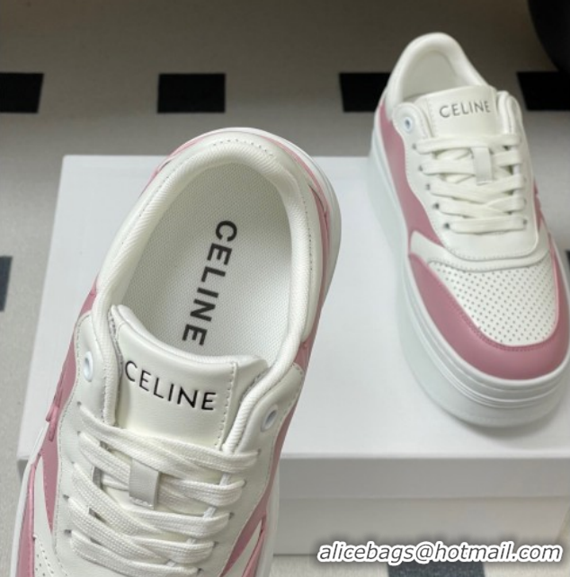 Sumptuous Celine Block Platform Sneakers 5cm with Triomphe in Calfskin Leather White/Pink 1209083 2026
