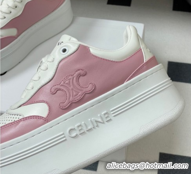 Sumptuous Celine Block Platform Sneakers 5cm with Triomphe in Calfskin Leather White/Pink 1209083 2026