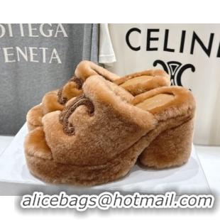 Inexpensive Celine Wool Platform Slides Sandal 8cm CE120901 Brown 2026