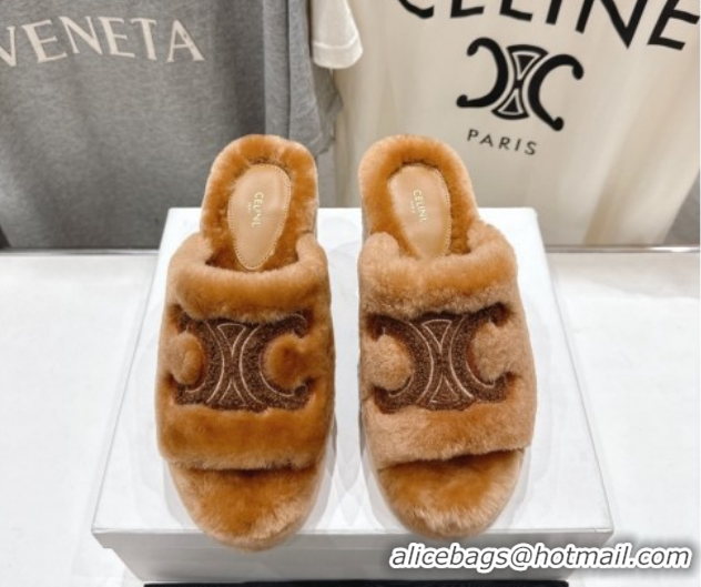 Inexpensive Celine Wool Platform Slides Sandal 8cm CE120901 Brown 2026
