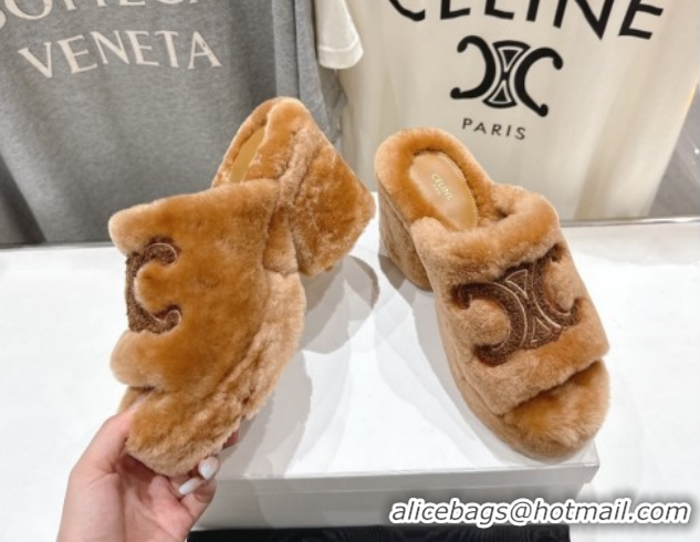 Inexpensive Celine Wool Platform Slides Sandal 8cm CE120901 Brown 2026