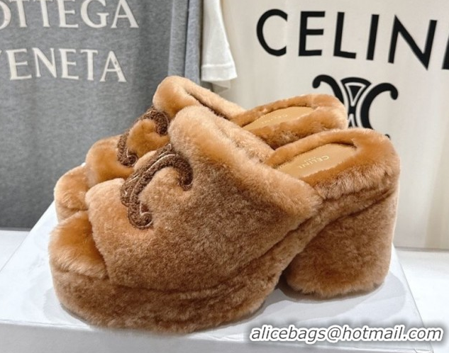 Inexpensive Celine Wool Platform Slides Sandal 8cm CE120901 Brown 2026