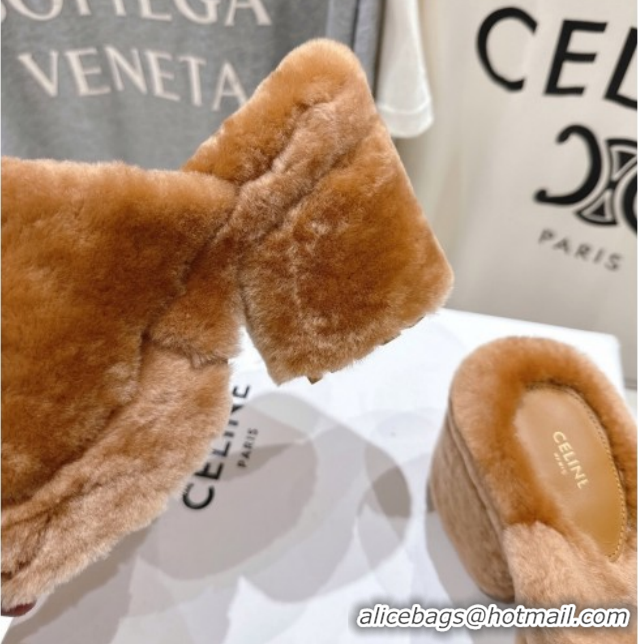 Inexpensive Celine Wool Platform Slides Sandal 8cm CE120901 Brown 2026