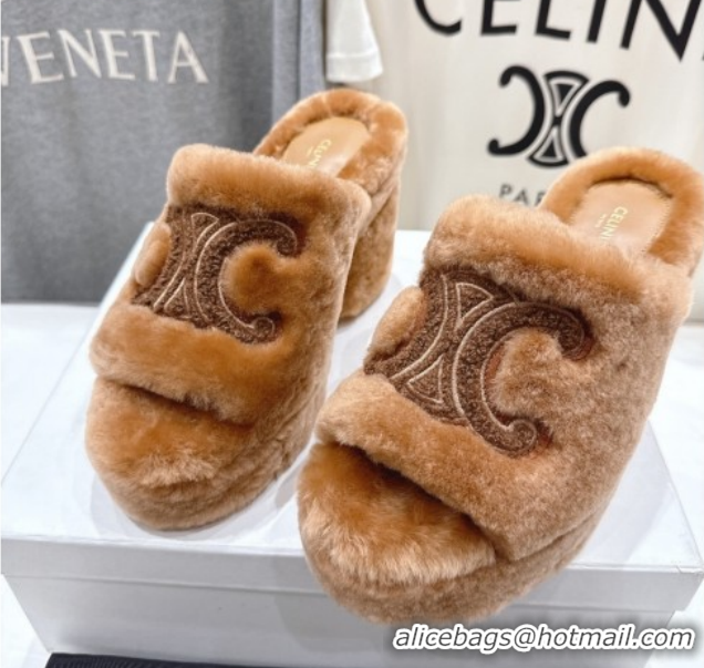 Inexpensive Celine Wool Platform Slides Sandal 8cm CE120901 Brown 2026