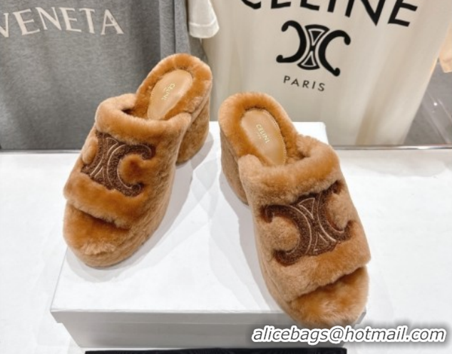 Inexpensive Celine Wool Platform Slides Sandal 8cm CE120901 Brown 2026