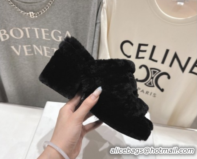 1:1 aaaaa Celine Wool Platform Slides Sandal 8cm CE120901 Black 2026