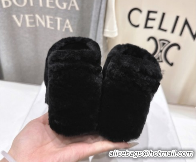 1:1 aaaaa Celine Wool Platform Slides Sandal 8cm CE120901 Black 2026