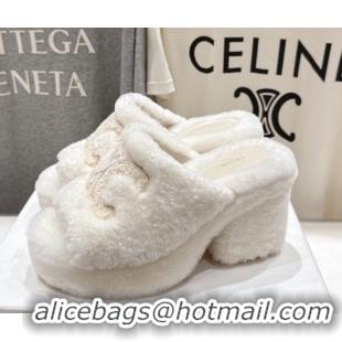 1:1 Stylish Celine Wool Platform Slides Sandal 8cm CE120901 White 2026