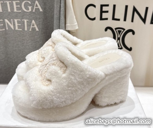 1:1 Stylish Celine Wool Platform Slides Sandal 8cm CE120901 White 2026